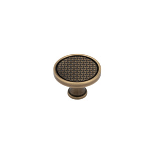 Knobs: Langford 38mm Solid Brass Knob with Decorative Inlay - Antique Brass Finish