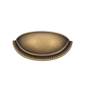 Cup Pulls: Winslow 100mm Solid Brass Shell Pull Handle with Studded Detail - Antique Brass Finish
