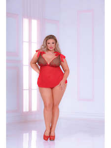 Seven Til Midnight: Bed of Roses Babydoll Set STM-11037X-Red-1X/2X