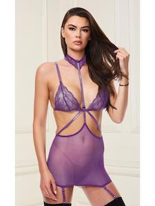 Dresses Clubwear: 2pc Sexy Strappy Mini Dress and G-String Set BLW3197-PUR ML