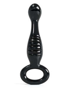 Glass Dildos: Icicles No. 68 Glass Ribbed Probe - Black