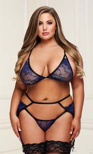 Baci Lingerie: Lace Garter Set 3180 Blue Q
