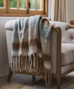 Blue Brown Plaid Tassel Throw