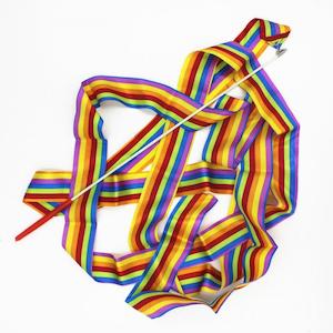 Dancing Ribbon Wand – 1x Rainbow Striped
