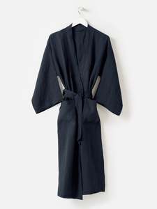 Bathroom: Blue Black Womens Linen Robe