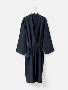 Blue Black Mens Linen Robe