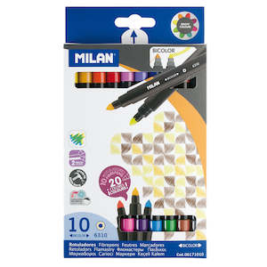 Milan Markers Bicolour Double Ended Tip Pens 10 Pack 20 Assorted Colours
