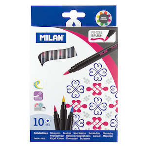 Art Colouring: Milan Markers Waterbased Brush Tip Pens 10 Pack Assorted Colours