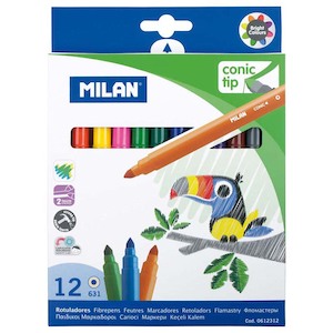 Art Colouring: Milan Markers Conic Tip Pack 12 Assorted Colours