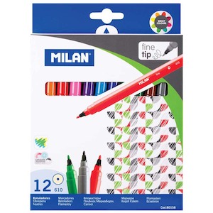 Art Colouring: Milan Markers Fine Tip Pack 12 Assorted Colours