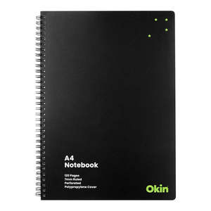 Office Stationary: Okin Spiral Notebook A4 PP Cover Black 120 pg
