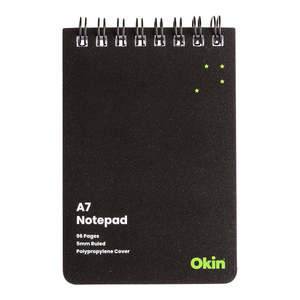 Okin Spiral Notepad A7 PP Cover Black 96 pg