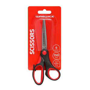 Warwick Scissors Soft Grip Black and Red 150mm 6"