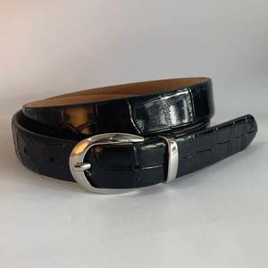 Croc Belt | Black | Silver Buckle