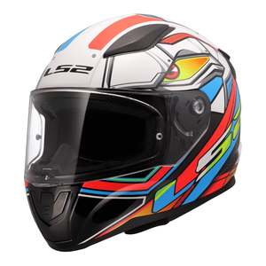 Motorcycle Road Helmets: LS2 FF353 Rapid II XDron - White / Hi-Vis Orange / Blue