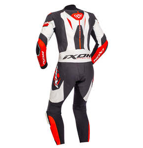 Motorcycle Leather Race Suits: Ixon JACKAL 1pc Suit - Blk/Wht/Red
