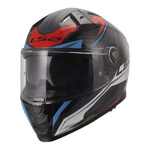 Motorcycle Road Helmets: LS2 FF811 Vector II Carbon Savage Helmets - White / Blue / Red