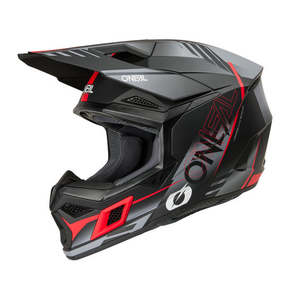 Motocross Helmets: O'Neal 2026 3SRS HAZE Helmet - Black/Grey/Red