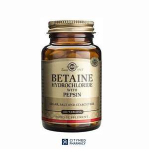 Digestive System Supplements: Solgar Betaine Hydrochloride w Pepin