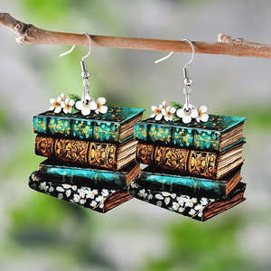 Eleanor Stacked Books Wooden Earrings