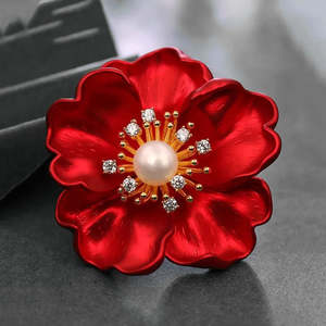 Brooches: Carmine Enamel Poppy Brooch
