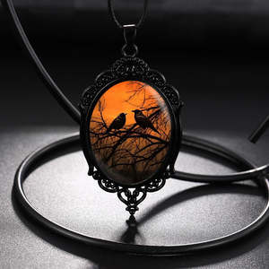 Goth: Sunset Ravens Cameo Necklace