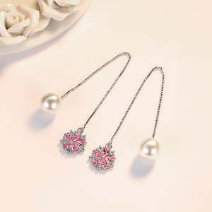 Asuka Cherry Blossom Tassel Drop Earrings