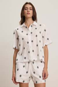 Velvet White Embroidered Shirt