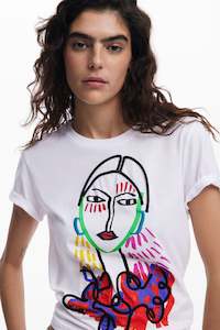 Desigual: Desigual White T-Shirt with Face