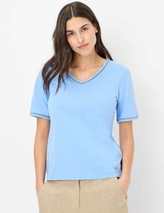 Tops: Brax Carina V-neck Tshirt - Cornflower