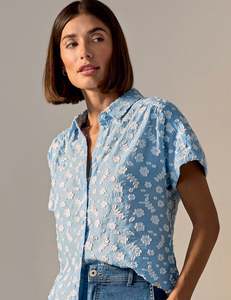 Tops: Brax Viv Embroidered Blouse - Blue