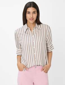 Tops: Brax Villy Striped Shirt - Taupe/White
