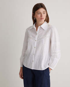 Tops: Yerse Cotton Lace White Shirt