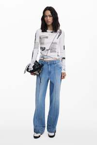 Tops: Desigual Ribbed Newspaper T-shirt