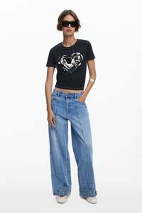 Desigual Newspaper Heart T-shirt - Black