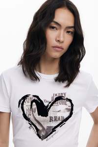 Desigual Newspaper Heart T-shirt - White