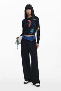 Desigual Fine Sweater with Floral Strokes - Black