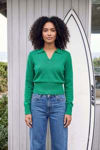 Knitwear: Crush Basil Cashmere Polo Jumper