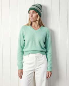 Knitwear: Crush Seagrass Cashmere V Neck Jumper