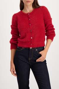Knitwear: Monari Red Plush Cardi