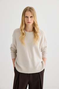 Knitwear: Laing Oyster Cashmere Oversized Crew