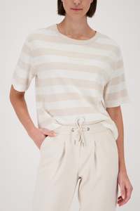 Tops: Monari Beige/White  Stripe Top
