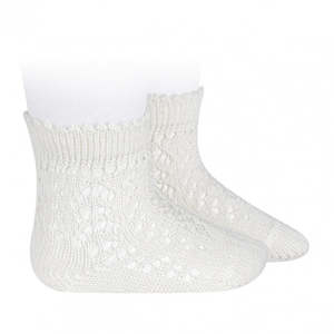 Lace Socks Collection: Cotton Openwork Short Socks Cream