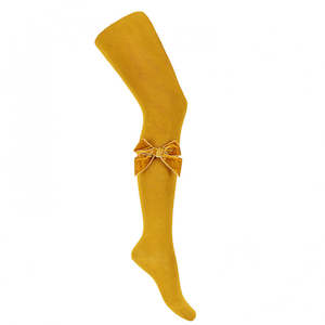 Velvet Bow Socks: Mustard Velvet Bow Tights