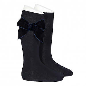 Velvet Bow Socks: Navy Large Velvet Bow Socks