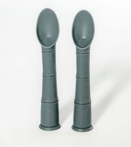 Tableware: Denim Silicone Beginner Baby Spoon 2 Pack