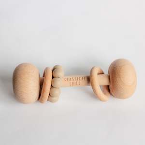 Teething Toys: Beech & Silicone Rattle Linen