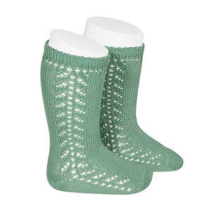 Openwork Side Knee High Socks: Long Side Detail Socks Jade