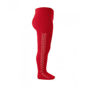 Openwork Side Warm Tights Red
