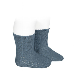 Side Openwork Short Socks Steel
